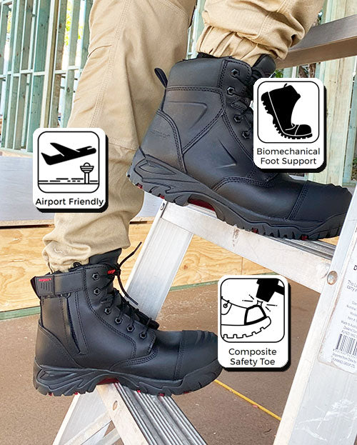 Ergonx 6" Safety Boots Lace Up (Helium) Black (USA)