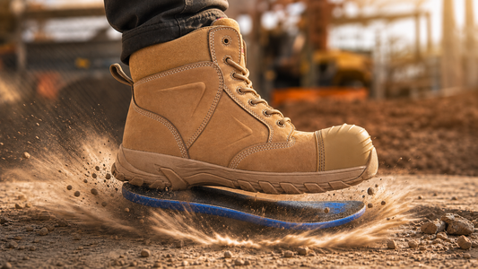 ErgonX Helium All-Tan safety boots with accurate inside zipper and outer panel construction