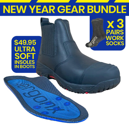 Ergonx Black Slip On Safety Boots + Socks Bundle