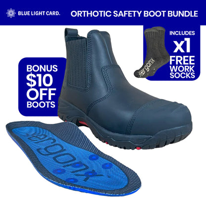 Blue Light Card Black Slip On Safety Boots + Socks Bundle