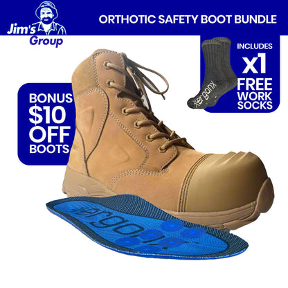 Jims Group - Ergonx All Tan Lace Up Safety Boots + Socks Bundle