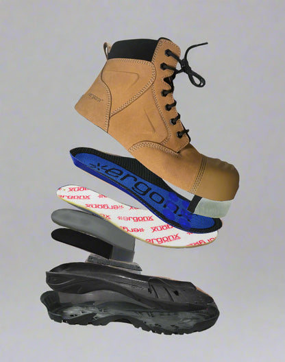 Blue Light Card Tan Toe Lace Up Safety Boots + Socks Bundle