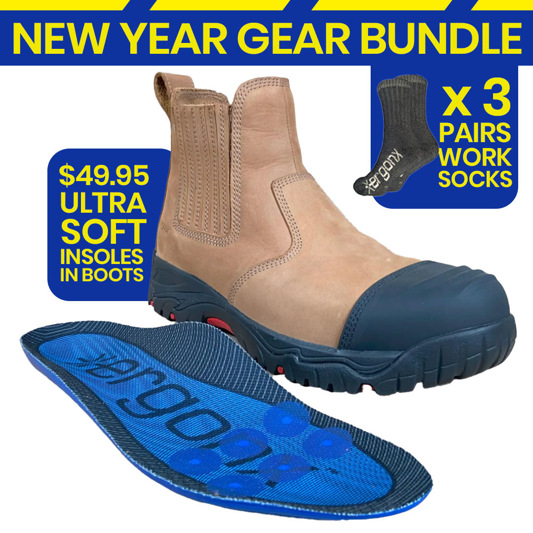 Ergonx Tan Slip On Safety Boots + Socks Bundle