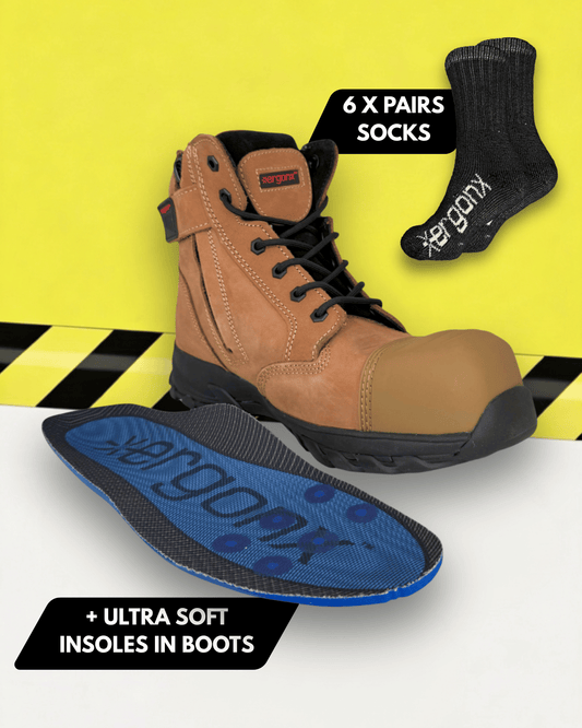 USA Comfort Bundle - Tan Toe Lace Up + 6 pairs socks