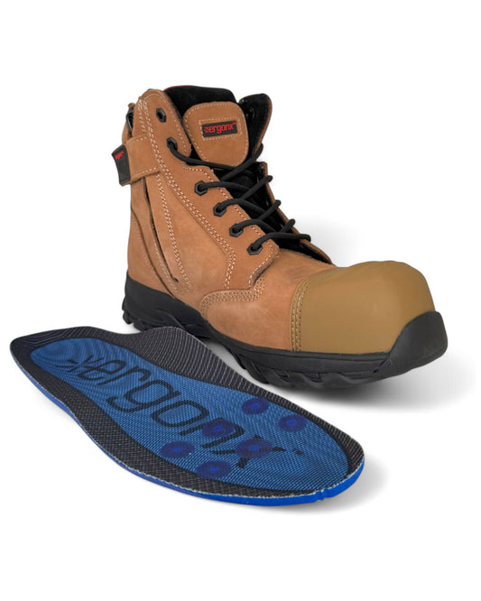 Ergonx 6" Safety Boots Lace Up (Helium) Tan Toe (USA)