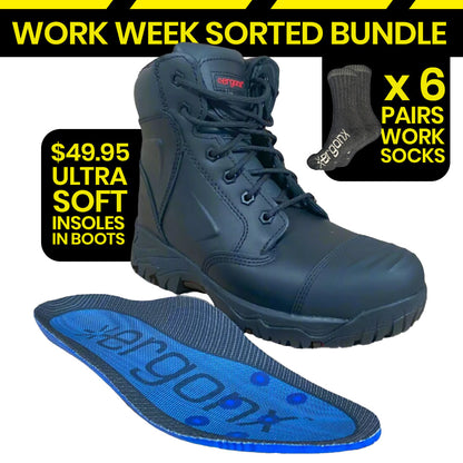 Ergonx Black Lace Up Safety Boots + Socks Bundle