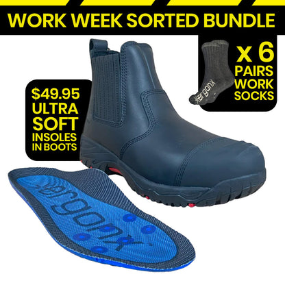 Ergonx Black Slip On Safety Boots + Socks Bundle